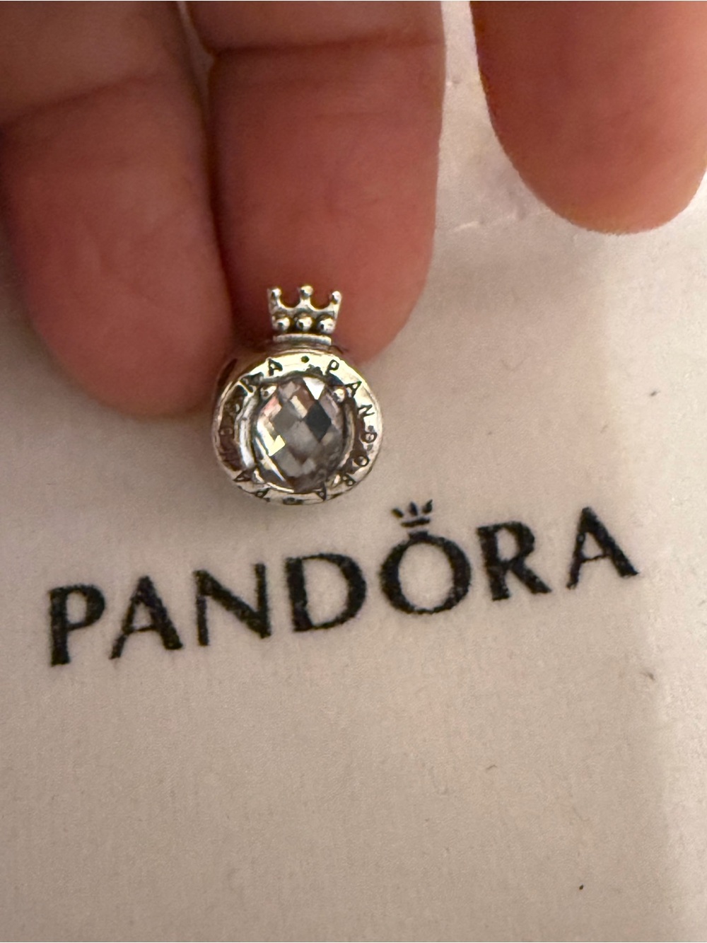 Pandora Silver Crown Charm with Clear Faceted Stone